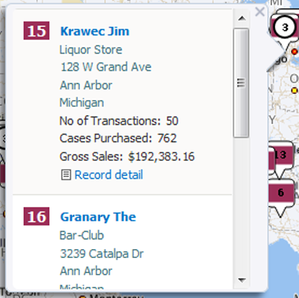 Details for a cluster of map points