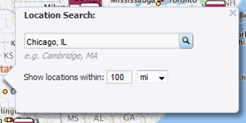 Excerpt from a Map component showing the location search fields