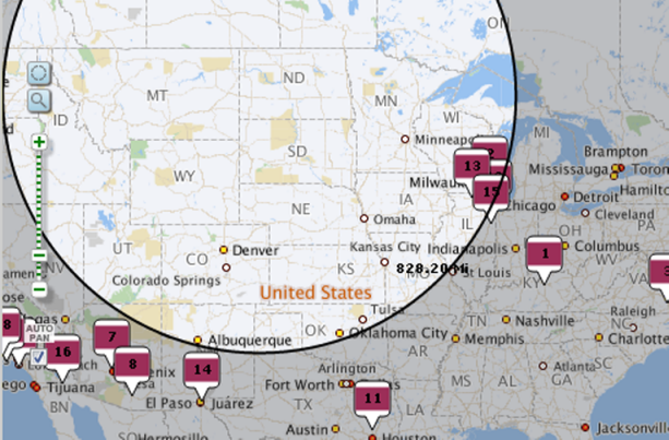 Excerpt from the Map component showing a range search being specified