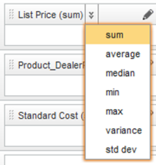 Metric with an aggregation method drop-down