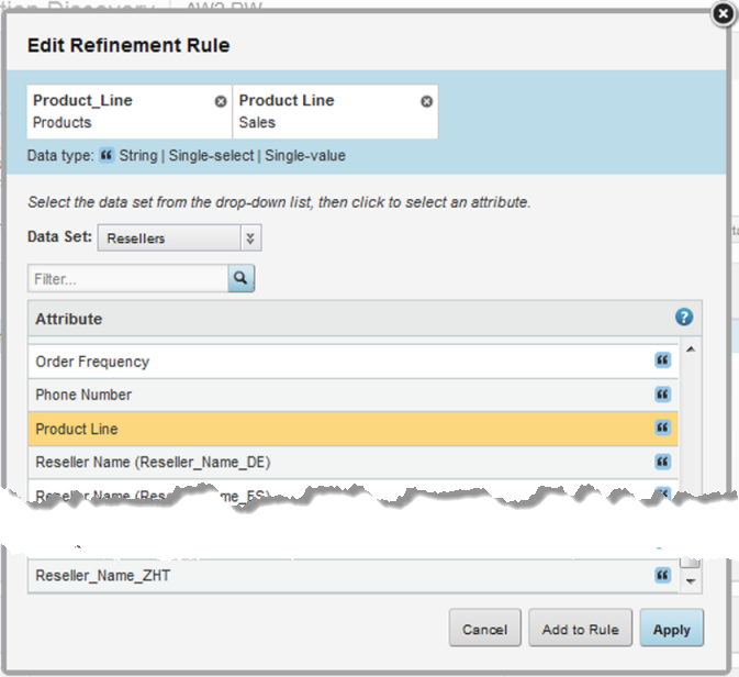 Edit Refinement Rule dialog with an attribute selected
