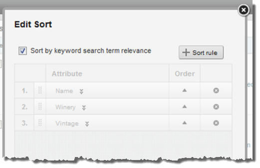 Edit Sort dialog for Results List with search relevance checkbox