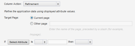 Empty condition fields for a Results Table column action