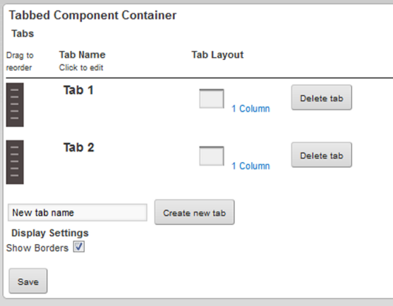 Edit view of the Tabbed Component Container