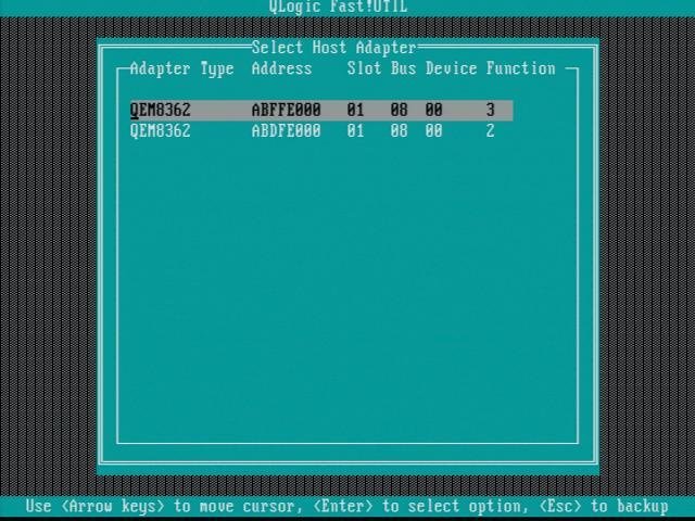 image:Figura en la que se muestra la pantalla de selección de adaptador de Fast!UTIL.