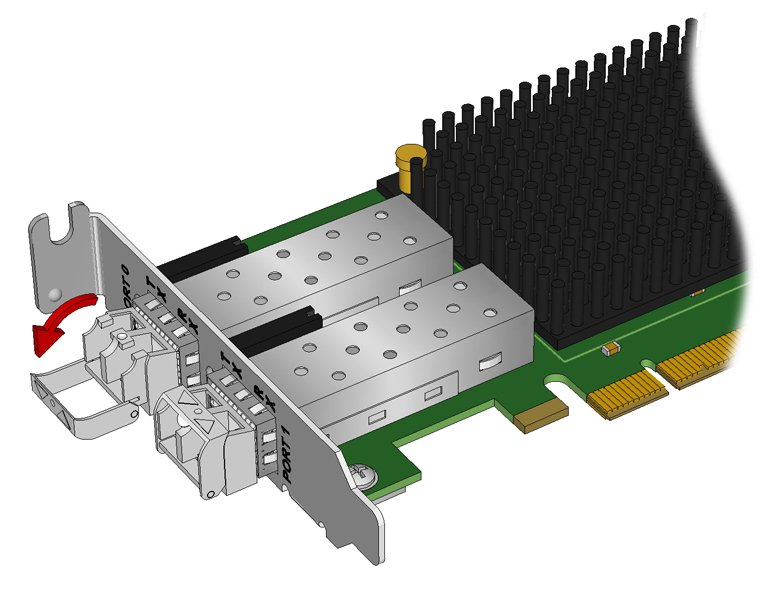 image:Figura en la que se muestra cómo se libera el seguro en un transceptor óptico.
