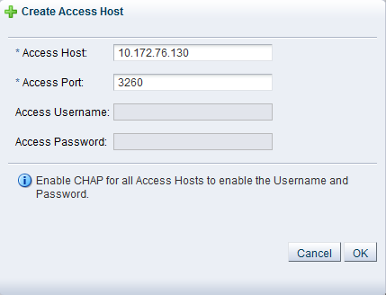 This figure shows the Create Access Host dialog box.