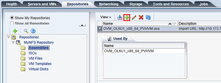 This figure shows the Create VM Template icon in the Repositories tab.