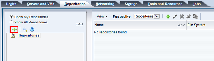 This figure shows the Create New Repository icon in the Repositories tab.