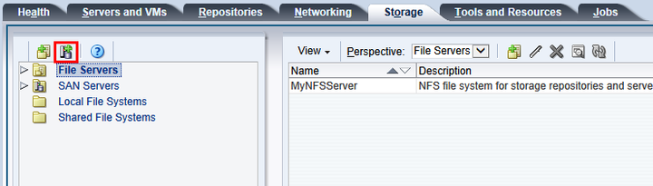 This figure shows the Discover SAN Server icon in the Storage tab.