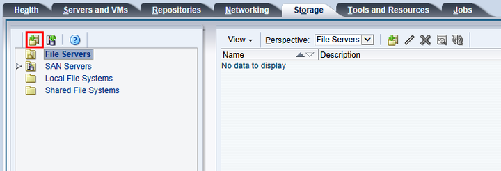This figure shows the Discover File Server icon in the Storage tab.