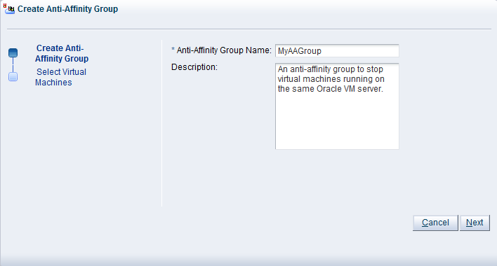 This figure shows the Create Anti-Affinity Group step of the Create Anti-Affinity Group wizard.