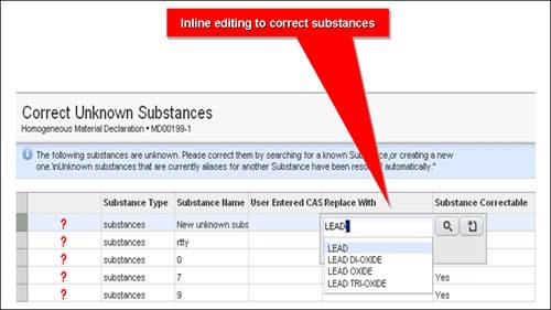 Inline editing to correct substances.