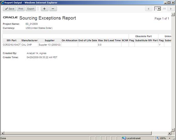 sourcing exceptions report output