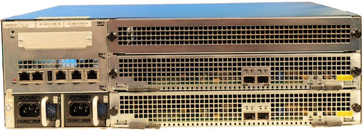 This picture shows the network management ethernet ports on the rear of the chassis.