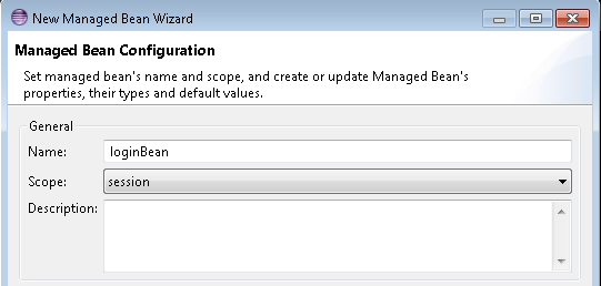 Managed Bean Configuration Page