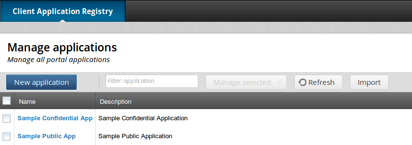 Client Application Registry HTML Interface