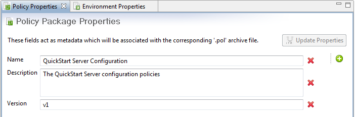 Policy Studio Package Properties Screen