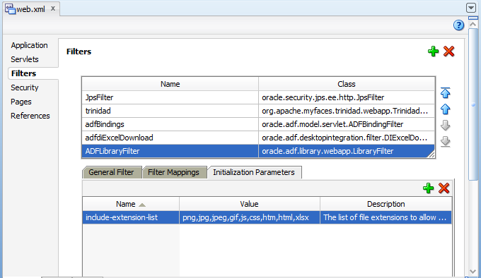 include-extension-listパラメータを使用するADFLibraryFilter