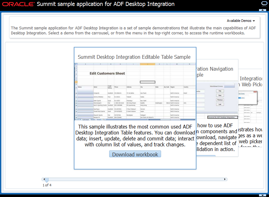 ADFデスクトップ統合のSummitサンプルのホーム・ページ