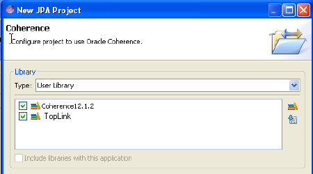 新規JPAプロジェクト・ウィザードの「Coherence」ページ