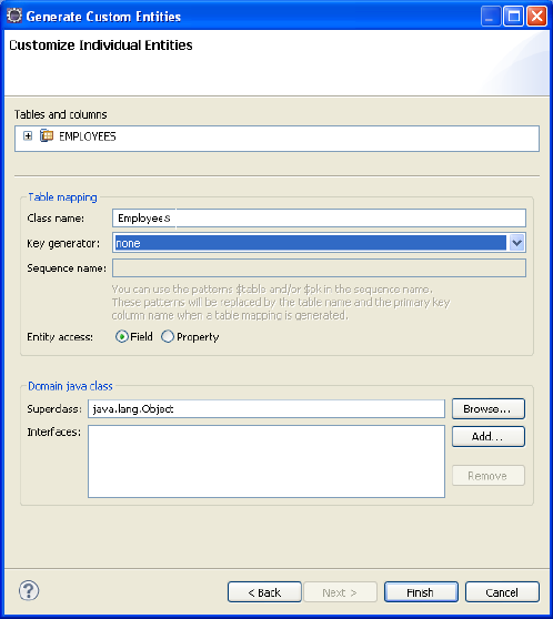 「Customize Individual Entities」ダイアログ・ボックス