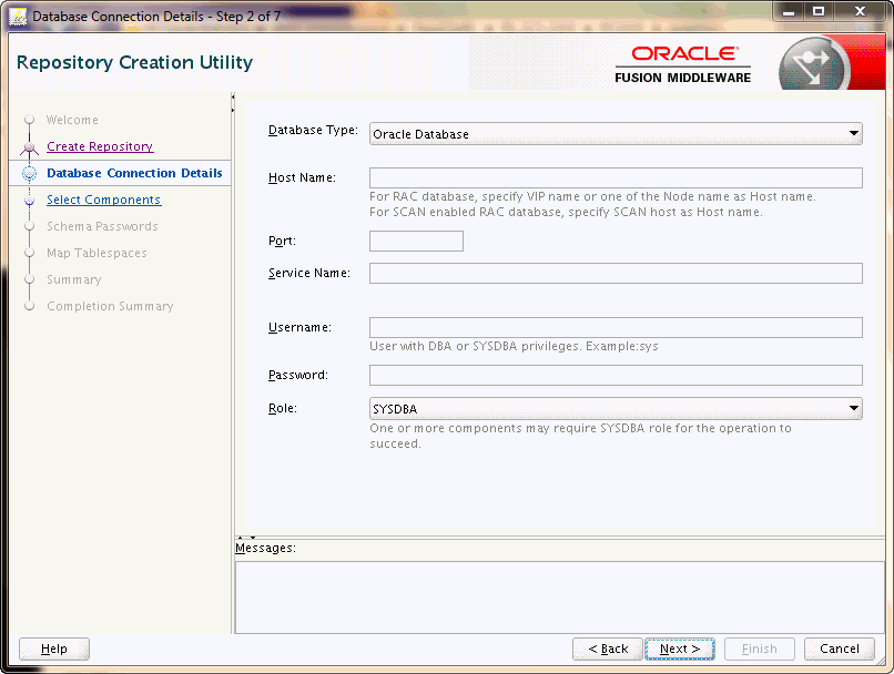 RCUの「データベース接続の詳細」画面