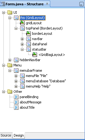 Javaファイルの「構造」ウィンドウ