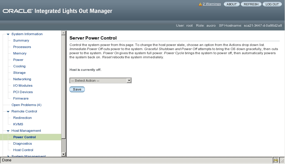 image:Figura que muestra la página Remote Power Control (Control remoto de energía)