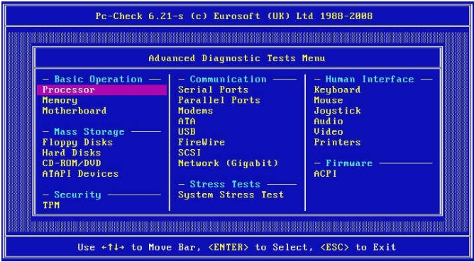image:Figure représentant le menu Advanced Diagnostics Test Menu.
