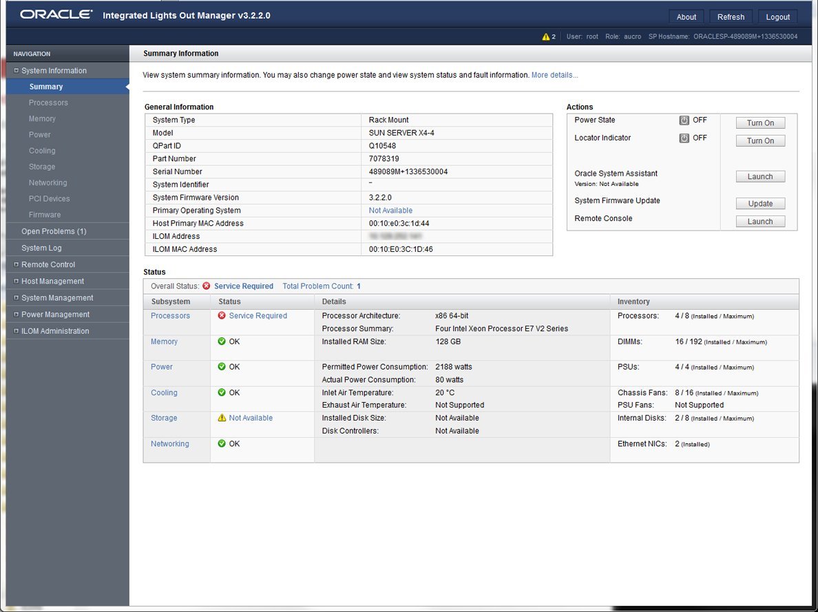 image:Image de la page Summary d'Oracle ILOM.