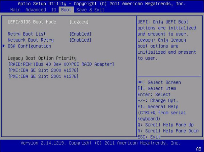image:Ecran Boot du BIOS pour l'activation d'Oracle System Assistant.
