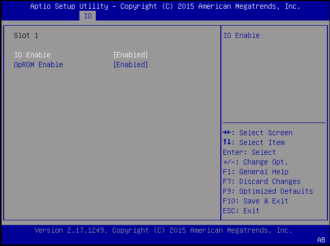 image:Image des options pour l'emplacement 1 dans l'onglet IO.