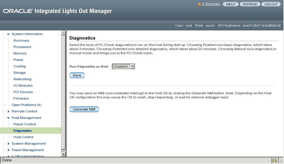 image:「Diagnostics」ビューを示す図。