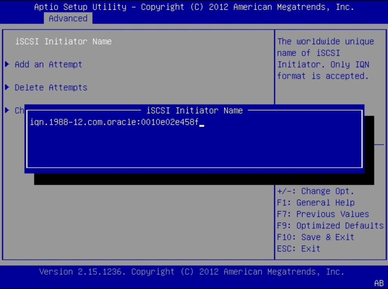 Uefi ブートモードで Iscsi 仮想ドライブプロパティーを変更する Bios Oracle X5 シリーズサーバー管理ガイド