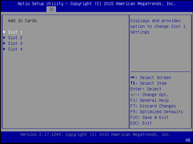 image:「Add In Cards」が選択された「IO」ビューの図。