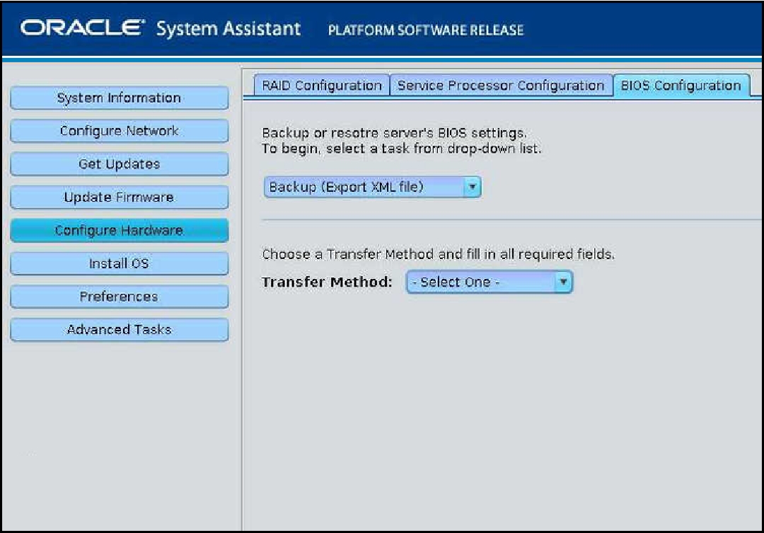 image:Oracle System Assistant Configure Hardware 페이지의 그림입니다.