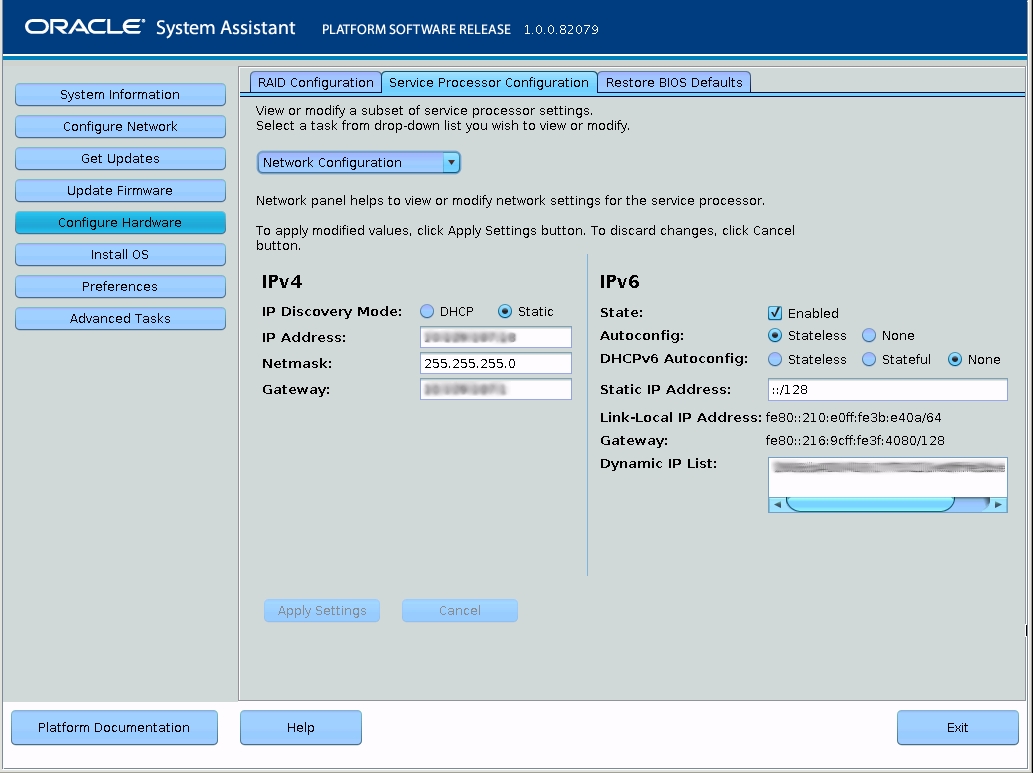 image:Oracle System Assistant Configure Hardware 페이지의 그림입니다.