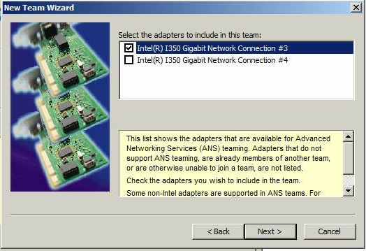image:显示 “New Team Wizard“（新建组向导）中的适配器选择屏幕的屏幕抓图。