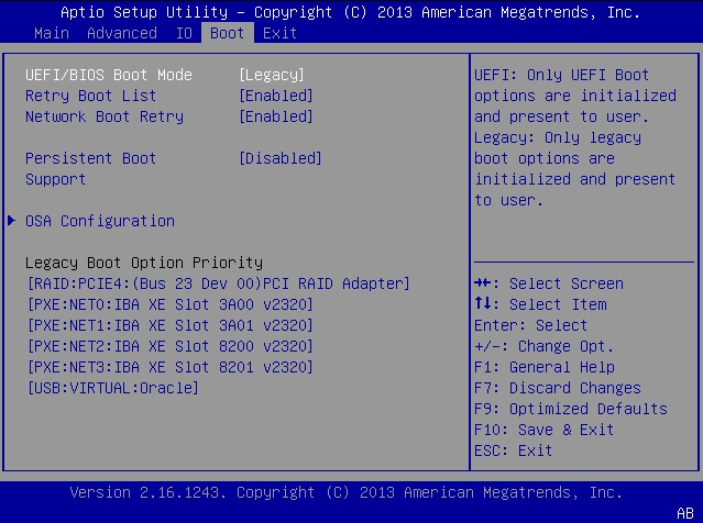 image:此图显示了用于启用 Oracle System Assistant 的 BIOS “Boot“ 屏幕。