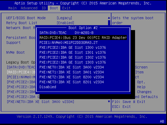 image:图中显示了选定了引导顺序的 BIOS 设置实用程序 “Boot“ 屏幕。