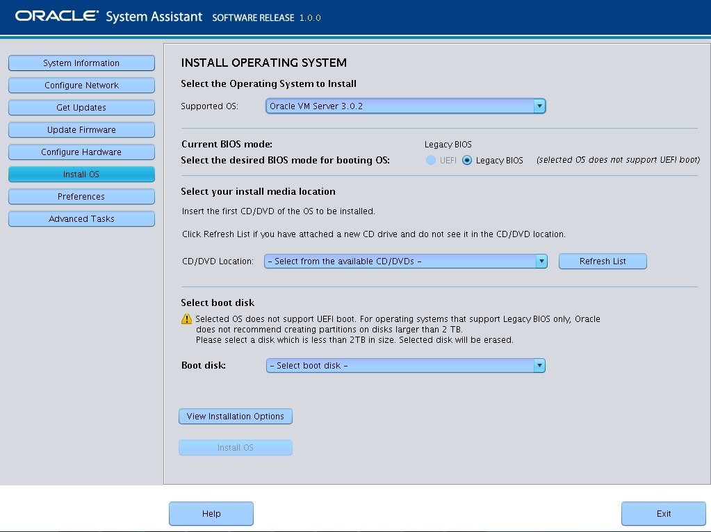 image:Oracle System Assistant Install OS 화면을 보여주는 화면 캡처입니다.