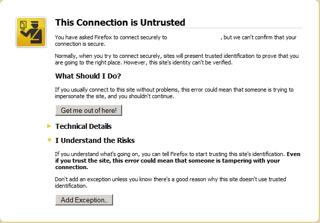 image:「Security Alert」ダイアログを示すスクリーンショット。