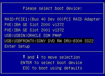 image:「Boot Device」メニューの例を示すスクリーンショット。