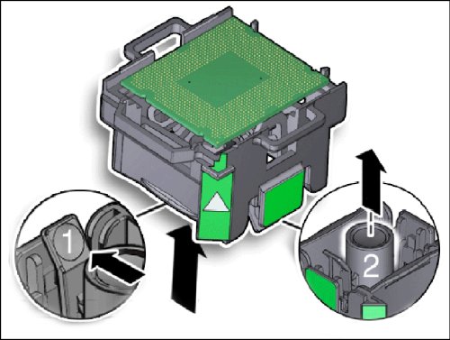 image:CPU 交換ツールを使用する方法を示す図。