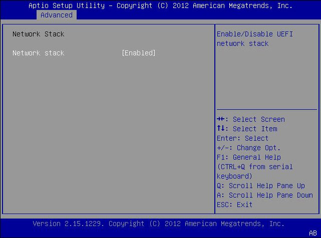 image:BIOS 設定ユーティリティー「Advanced」メニュー画面のスクリーンショット。