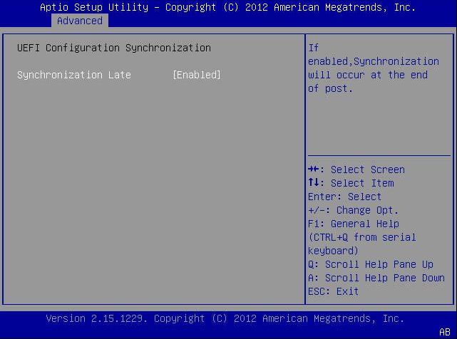 image:BIOS 設定ユーティリティー「Advanced」メニュー画面のスクリーンショット。