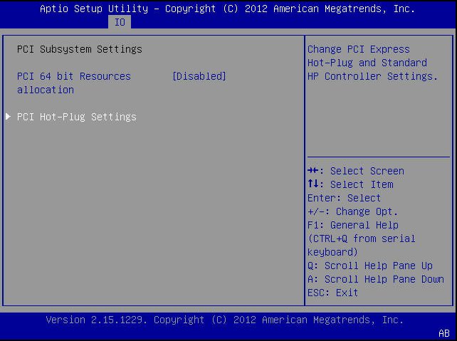 image:BIOS 設定ユーティリティー「I/O」メニュー画面のスクリーンショット。