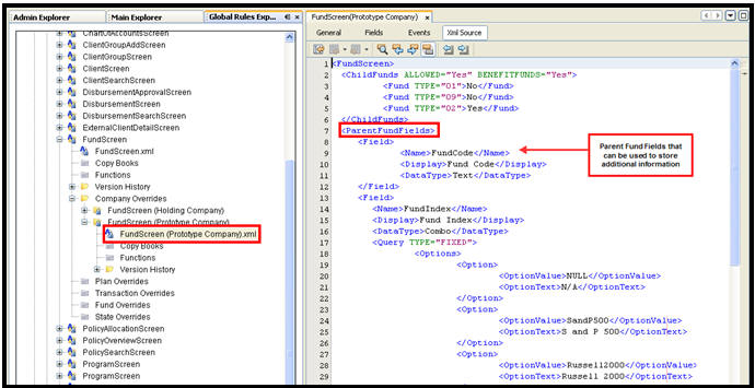 FundScreen Business Rule with ParentFundField Element