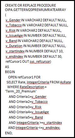 Rate Array Stored Procedure Example